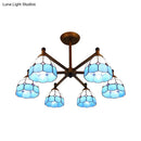 GobekUsa Rustic Style Stained Glass Domed Hanging Chandelier - 6-Light Yellow/Red/Blue Pendant Light for Dining Room