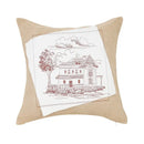 Rustic tan burlap deer house embroidered pillow cover living room by Decorbites