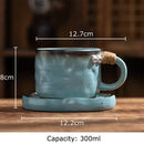Rustic teal coarse pottery cup and saucer set – dining room mug by Decorbites