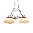 GobekUsa Rustic Scalloped Opal Glass Island Pendant - 2 Light Bedroom Lamp in Beige