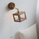 GobekUsa Clear Glass LED Wall Light Fixture Walnut Wood Pull Chain Switch Nordic Modern Wall Lamp