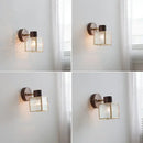 GobekUsa Clear Glass LED Wall Sconce Walnut Wood Bedroom Living Room Modern Fixture
