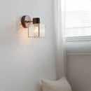 GobekUsa Clear Glass LED Wall Sconce Walnut Wood Bedroom Living Room Modern Fixture