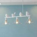 GobekUsa Rustic Bird Cone Shade Island Light - 3 Clear Glass Lights in White for Balcony