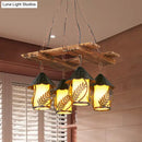 GobekUsa Industrial 4-Light White Fabric/Clear Glass Island Chandelier - Warehouse Pendant with Metal Arm