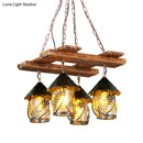 GobekUsa Industrial 4-Light White Fabric/Clear Glass Island Chandelier - Warehouse Pendant with Metal Arm