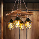 GobekUsa Industrial 4-Light White Fabric/Clear Glass Island Chandelier - Warehouse Pendant with Metal Arm