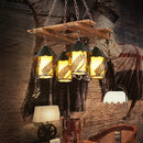 GobekUsa Industrial 4-Light White Fabric/Clear Glass Island Chandelier - Warehouse Pendant with Metal Arm