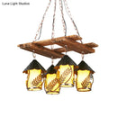 GobekUsa Industrial 4-Light White Fabric/Clear Glass Island Chandelier - Warehouse Pendant with Metal Arm