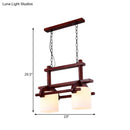 GobekUsa Rustic White Glass Island Light with 2/3 Hanging Heads and Wood Beam for Dining Room