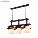 GobekUsa Rustic White Glass Island Light with 2/3 Hanging Heads and Wood Beam for Dining Room