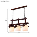GobekUsa Rustic White Glass Island Light with 2/3 Hanging Heads and Wood Beam for Dining Room