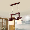 GobekUsa Rustic White Glass Island Light with 2/3 Hanging Heads and Wood Beam for Dining Room