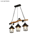 GobekUsa Industrial Clear Glass 3-Bulb Black Lantern Kitchen Island Light Fixture, 27" Wide