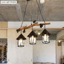 GobekUsa Industrial Clear Glass 3-Bulb Black Lantern Kitchen Island Light Fixture, 27" Wide