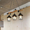 GobekUsa Industrial Clear Glass 3-Bulb Black Lantern Kitchen Island Light Fixture, 27" Wide
