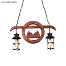 GobekUsa Farmhouse Brown Lantern Pendant Lamp with Clear Glass and Multiple Wood Arm Designs - Island Light with 2/6/8 Lights