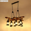 GobekUsa Farmhouse Brown Lantern Pendant Lamp with Clear Glass and Multiple Wood Arm Designs - Island Light with 2/6/8 Lights