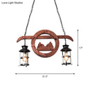 GobekUsa Farmhouse Brown Lantern Pendant Lamp with Clear Glass and Multiple Wood Arm Designs - Island Light with 2/6/8 Lights
