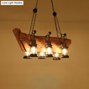 GobekUsa Farmhouse Brown Lantern Pendant Lamp with Clear Glass and Multiple Wood Arm Designs - Island Light with 2/6/8 Lights