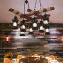 GobekUsa Farmhouse Brown Lantern Pendant Lamp with Clear Glass and Multiple Wood Arm Designs - Island Light with 2/6/8 Lights