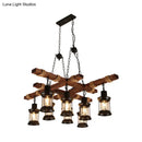 GobekUsa Farmhouse Brown Lantern Pendant Lamp with Clear Glass and Multiple Wood Arm Designs - Island Light with 2/6/8 Lights