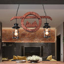 GobekUsa Farmhouse Brown Lantern Pendant Lamp with Clear Glass and Multiple Wood Arm Designs - Island Light with 2/6/8 Lights