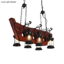 GobekUsa Farmhouse Brown Lantern Pendant Lamp with Clear Glass and Multiple Wood Arm Designs - Island Light with 2/6/8 Lights
