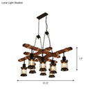 GobekUsa Farmhouse Brown Lantern Pendant Lamp with Clear Glass and Multiple Wood Arm Designs - Island Light with 2/6/8 Lights