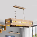 GobekUsa Rustic Rectangular Wood Island Pendant - 7-Light Dining Room Hanging Lamp in Brown