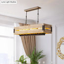 GobekUsa Rustic Rectangular Wood Island Pendant - 7-Light Dining Room Hanging Lamp in Brown