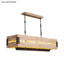 GobekUsa Rustic Rectangular Wood Island Pendant - 7-Light Dining Room Hanging Lamp in Brown