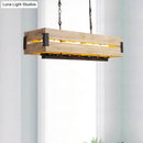 GobekUsa Rustic Rectangular Wood Island Pendant - 7-Light Dining Room Hanging Lamp in Brown