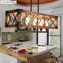 GobekUsa Rustic Loft Pendant Light with Metal and Wood Shades - 5 Bulb Rectangle Design