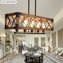 GobekUsa Rustic Loft Pendant Light with Metal and Wood Shades - 5 Bulb Rectangle Design
