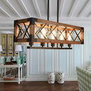 GobekUsa Rustic Loft Pendant Light with Metal and Wood Shades - 5 Bulb Rectangle Design