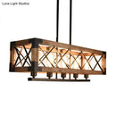 GobekUsa Rustic Loft Pendant Light with Metal and Wood Shades - 5 Bulb Rectangle Design