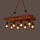 GobekUsa Rustic 8-LightKitchen Island Pendant Light Fixture - Lantern-style Clear Glass Hanging Lamp in Black with Wood Accents