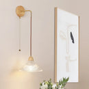 GobekUsa Clear Glass LED Wall Lights with Wood Pull Chain Switch, Modern Art Bedside Lamp