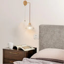 GobekUsa Clear Glass LED Wall Lights with Wood Pull Chain Switch, Modern Art Bedside Lamp