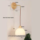 GobekUsa Clear Glass LED Wall Lights with Wood Pull Chain Switch, Modern Art Bedside Lamp
