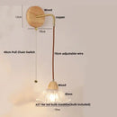 GobekUsa Clear Glass LED Wall Lights with Wood Pull Chain Switch, Modern Art Bedside Lamp