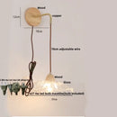 GobekUsa Clear Glass LED Wall Lights with Wood Pull Chain Switch, Modern Art Bedside Lamp