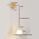 GobekUsa Clear Glass LED Wall Lights with Wood Pull Chain Switch, Modern Art Bedside Lamp