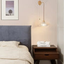 GobekUsa Clear Glass LED Wall Lights with Wood Pull Chain Switch, Modern Art Bedside Lamp