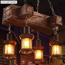 GobekUsa Coastal Lantern Clear Glass Pendant 4-Light Island Light Fixture in Brown with Wood Accents