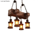 GobekUsa Coastal Lantern Clear Glass Pendant 4-Light Island Light Fixture in Brown with Wood Accents