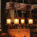 GobekUsa Coastal Lantern Clear Glass Pendant 4-Light Island Light Fixture in Brown with Wood Accents