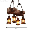 GobekUsa Coastal Lantern Clear Glass Pendant 4-Light Island Light Fixture in Brown with Wood Accents