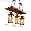 GobekUsa Clear Glass Island Pendant Light: Farmhouse Brown Cylindrical Bistro Ceiling Hang